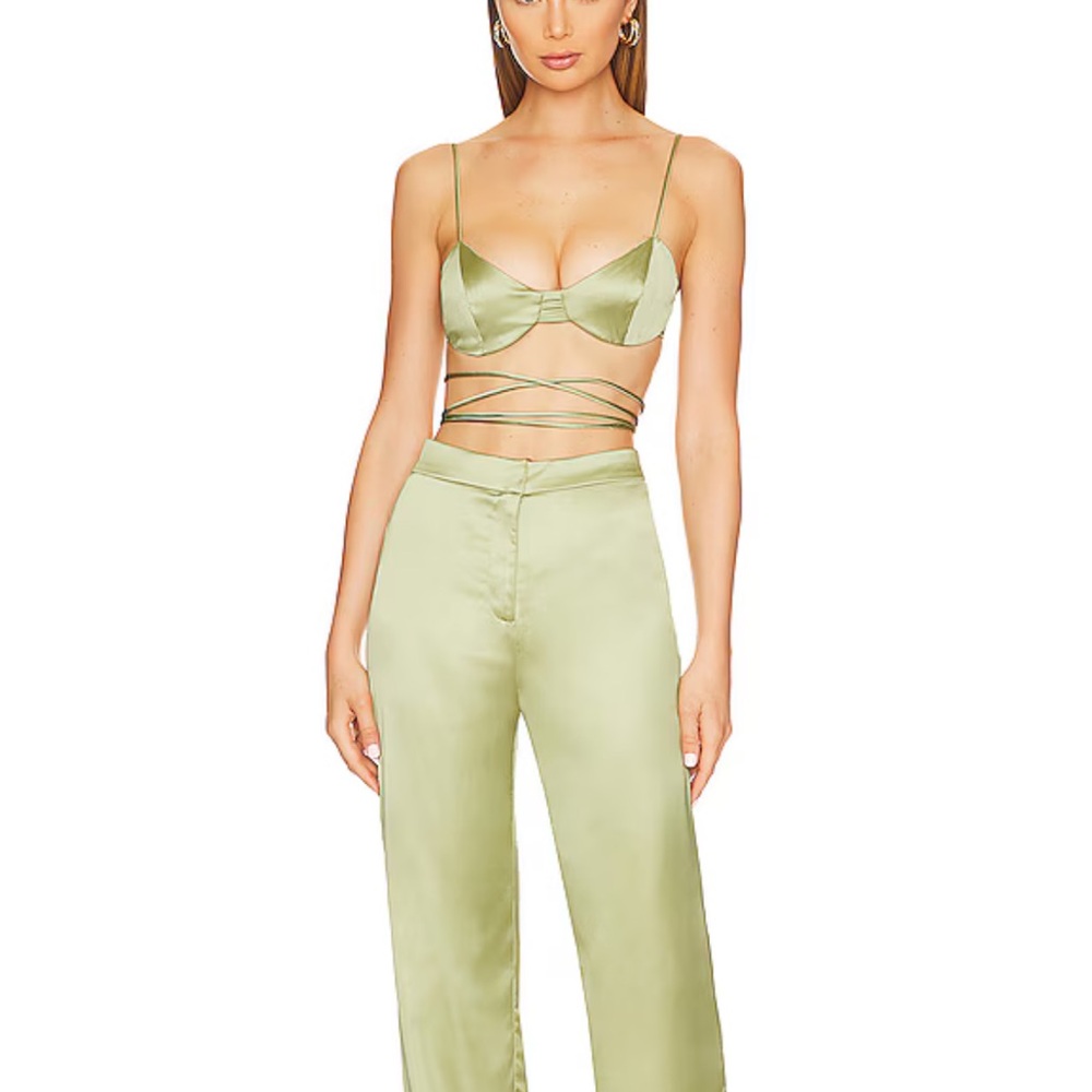 Superdown Maeve pant set satin sage green size S